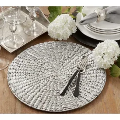 Silver Round Woven Rattan Placemats, Set of 4