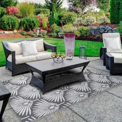 Slate Fan Leaf Outdoor Area Rug, 4x6