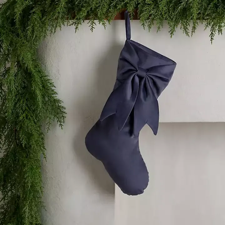 Slate Velvet Bow Christmas Stocking
