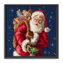 Smiling Santa with Gifts Framed Canvas Art Print