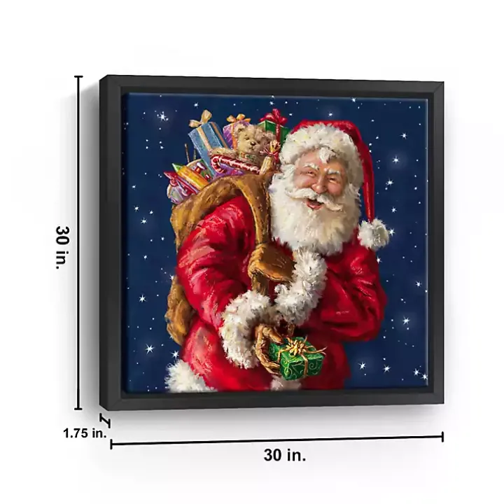Smiling Santa with Gifts Framed Canvas Art Print