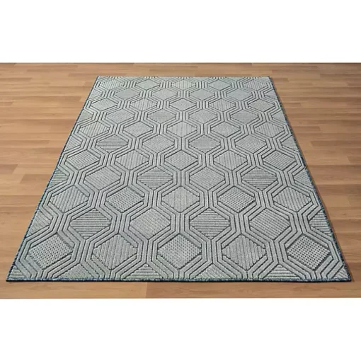 Smoky Blue Geometric Indoor/Outdoor Area Rug, 5x7