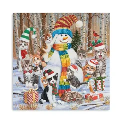 Snowman with Kittens Canvas Christmas Art Print