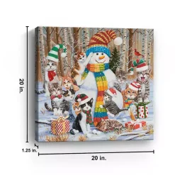 Snowman with Kittens Canvas Christmas Art Print