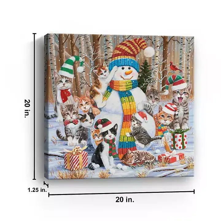 Snowman with Kittens Canvas Christmas Art Print