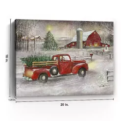 Snowy Barn and Truck Canvas Art Print