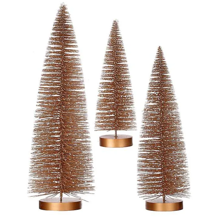 Snowy Bronze Bristle Christmas Trees, Set of 3