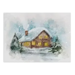Snowy Cabin Canvas Art Print
