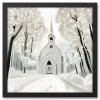 Snowy Church Black Framed Canvas Art Print