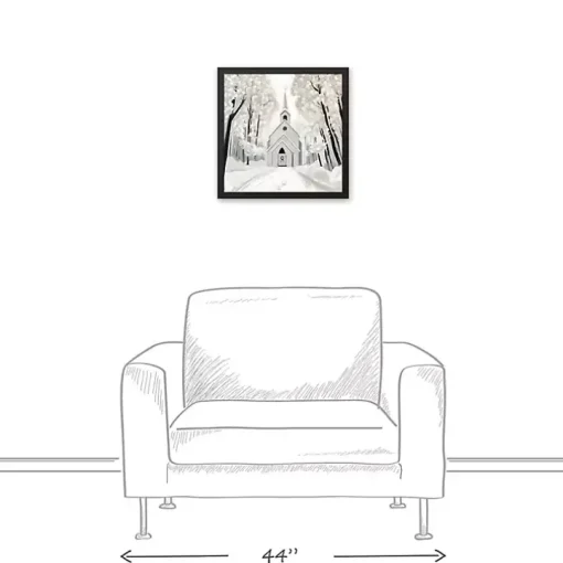 Snowy Church Black Framed Canvas Art Print