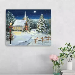 Snowy Church Scene Small Canvas Art Print