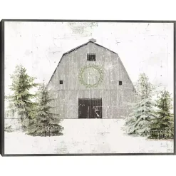 Snowy Gray Barn Christmas Canvas Art Print