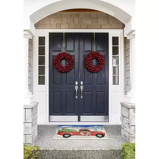 Snowy Red Truck Doormat, 24x36