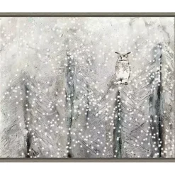 Snowy Scene with Owl Canvas Wall Plaque