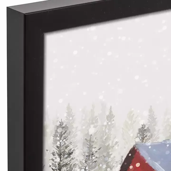 Snowy Stables Black Framed Canvas Art Print