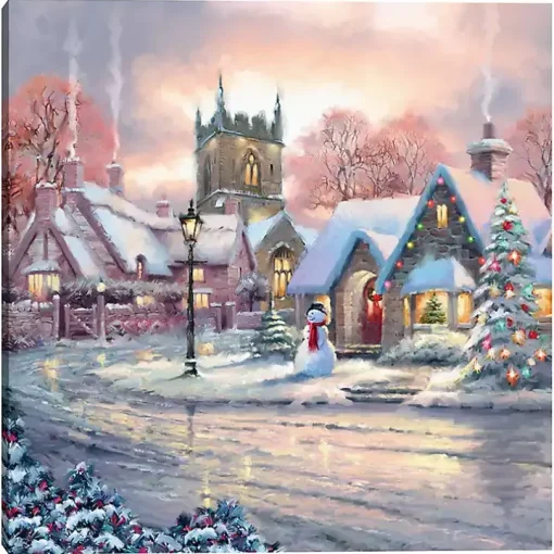 Snowy Sunset Christmas Village Canvas Art Print