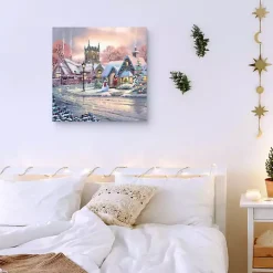Snowy Sunset Christmas Village Canvas Art Print