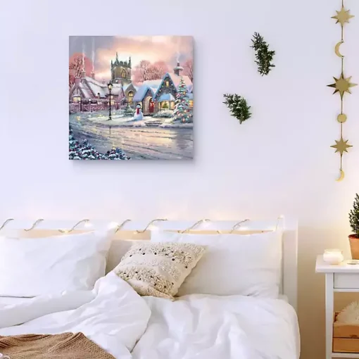 Snowy Sunset Christmas Village Canvas Art Print