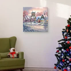 Snowy Sunset Christmas Village Canvas Art Print