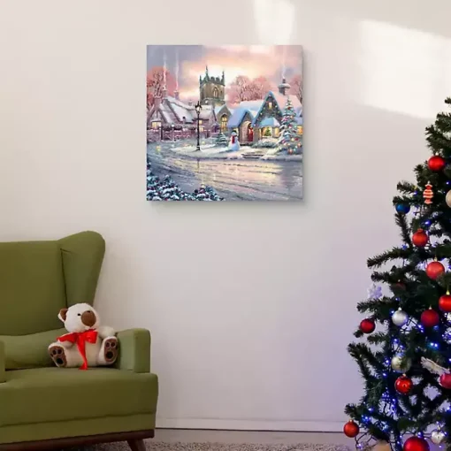 Snowy Sunset Christmas Village Canvas Art Print
