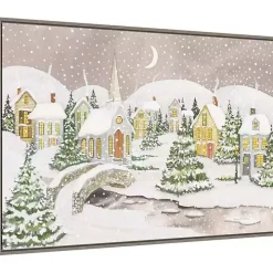 Snowy Tree Scene Christmas Canvas Wall Plaque