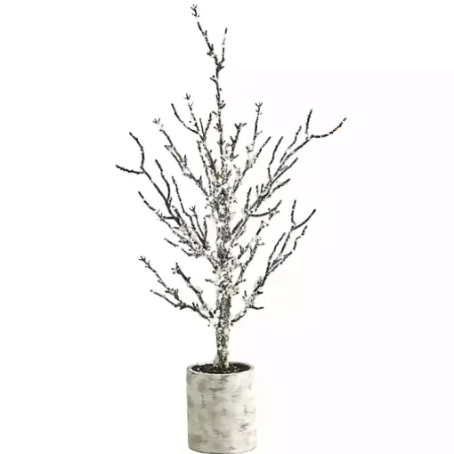 Snowy Twig Tree in Birch Trunk Planter, 24 in.