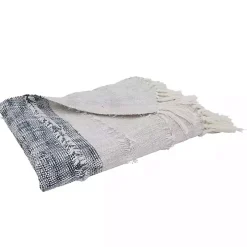 Soft Blue Textured Striped Tassel Throw