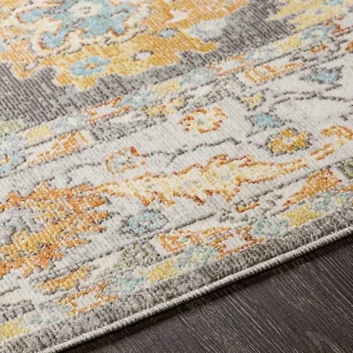 Soft Yellow and Gray Floral Area Rug, 8x12