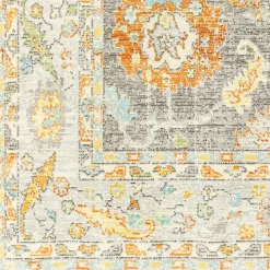 Soft Yellow and Gray Floral Area Rug, 8x12