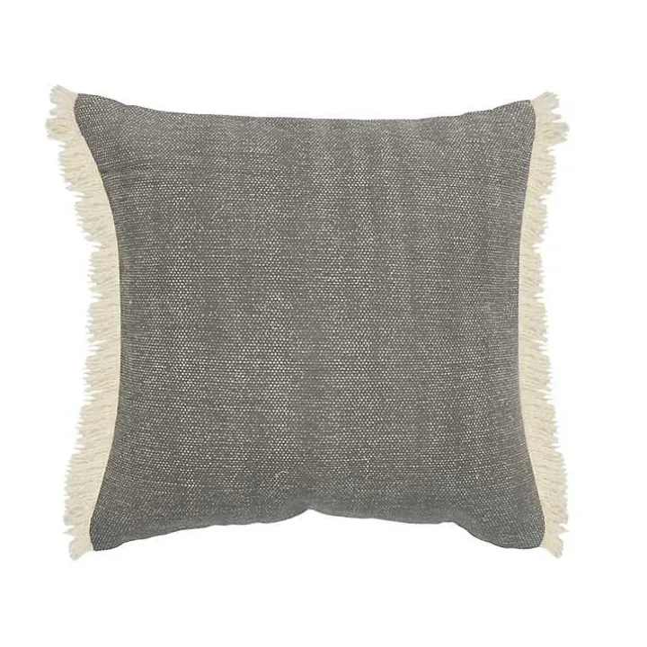 Solid Gray Accent Pillow with Fringe