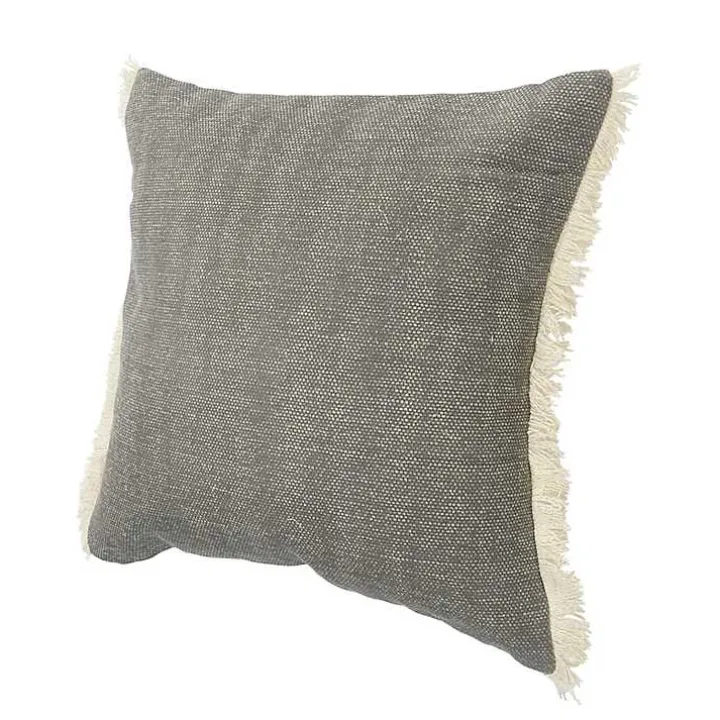 Solid Gray Accent Pillow with Fringe