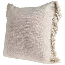 Solid Ivory Accent Pillow with Fringe