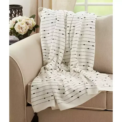 Soot Black Textured Striped Tassel Throw