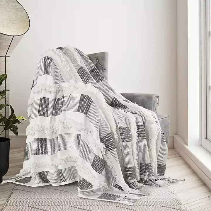 Spencer Gray and White Plaid Throw