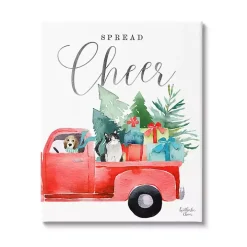 Spread Cheer Red Truck Canvas Wall Plaque