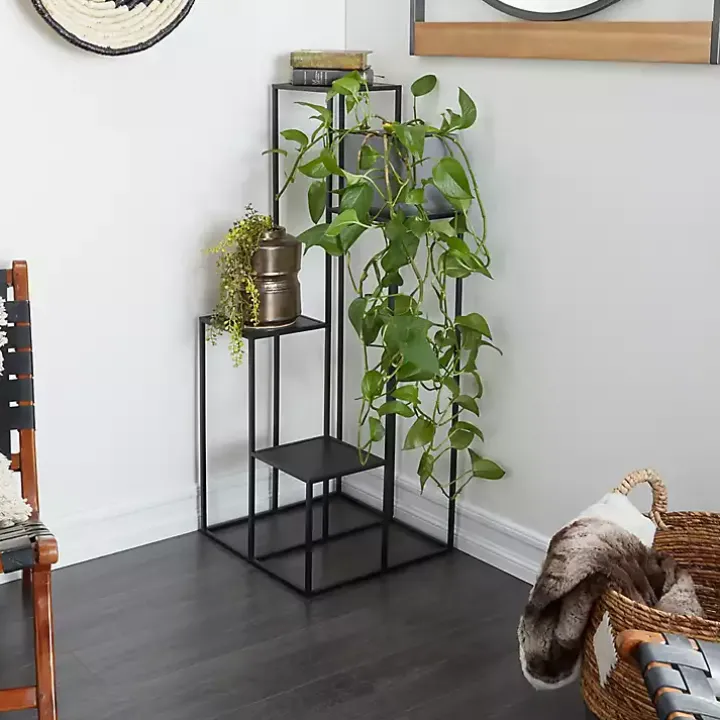 Square Black Iron Frame 4-Tier Plant Stand