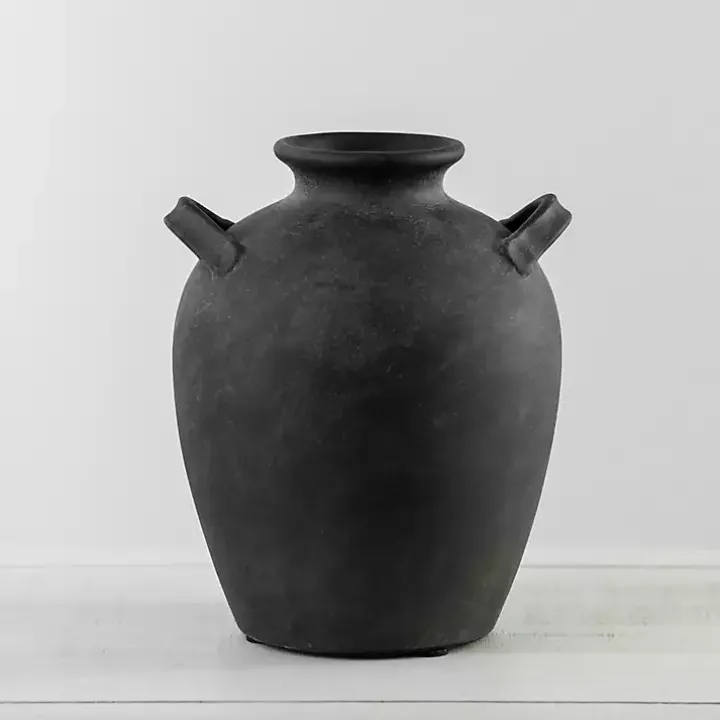 Stamos Matte Black Terracotta Vase, 10 in.