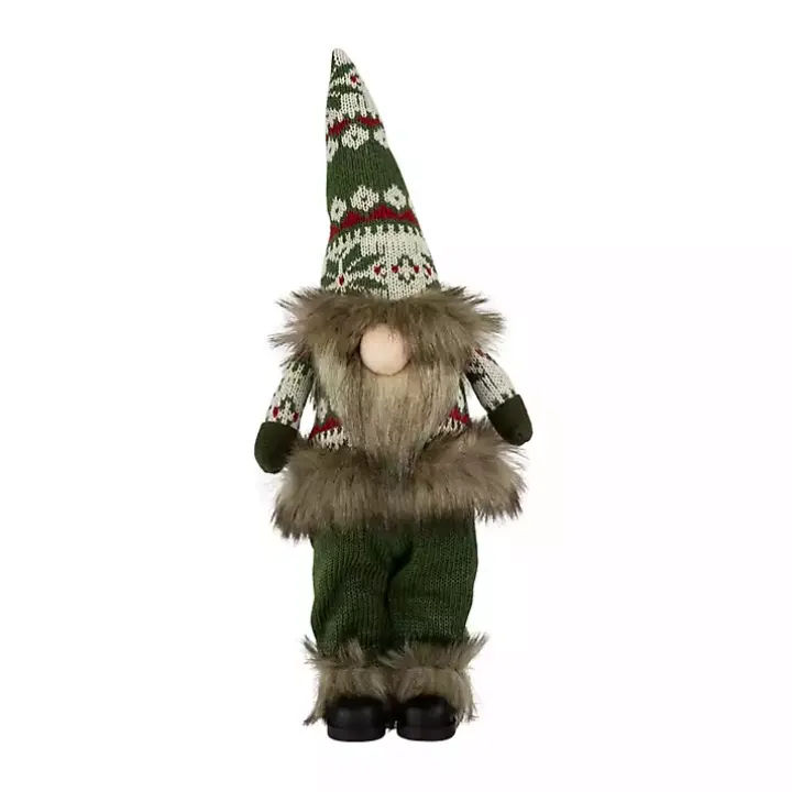 Standing Gnome with Green Knitted Christmas Outfit