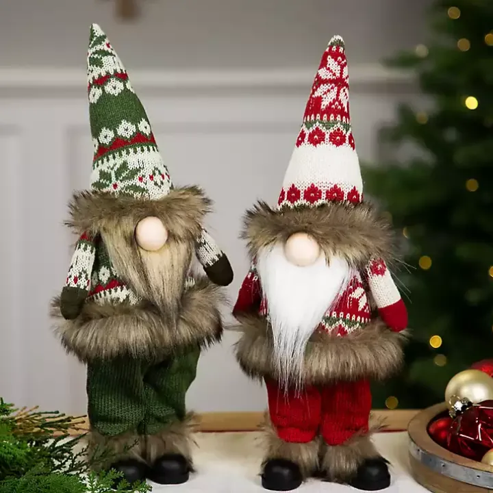 Standing Gnome with Green Knitted Christmas Outfit