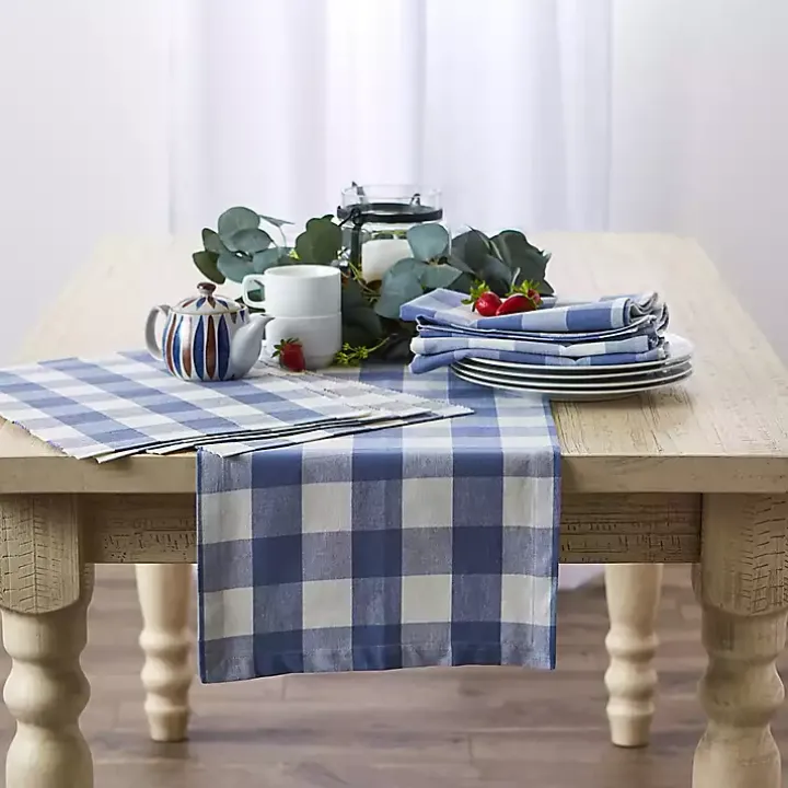 Stonewash Blue Buffalo Check Table Runner, 72 in.