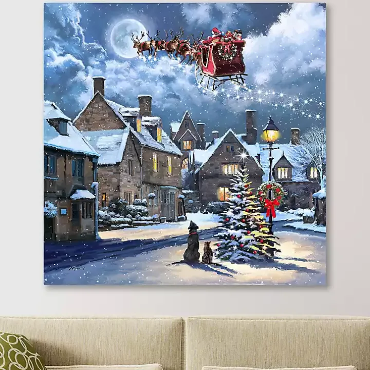 Street Light and Santa's Sleigh Canvas Art Print