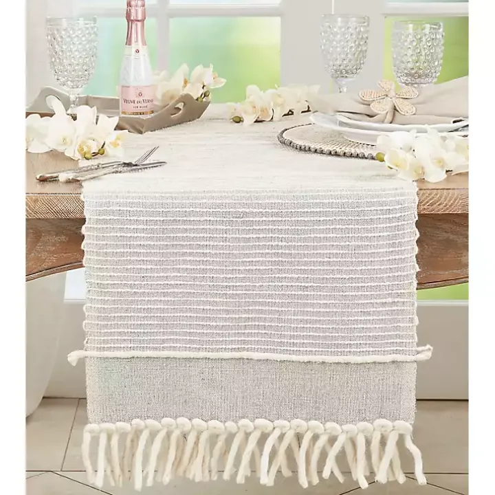 Striped Chunky Fringe Table Runner