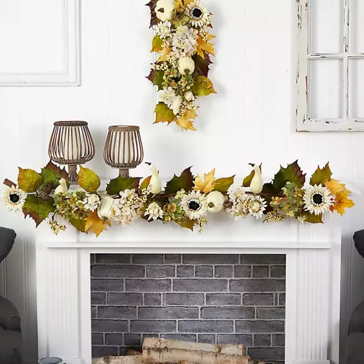 Sunflowers, Hydrangeas, and Pumpkins Garland