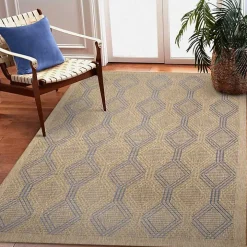 Tan & Navy Diamonds Indoor/Outdoor Area Rug, 5x7