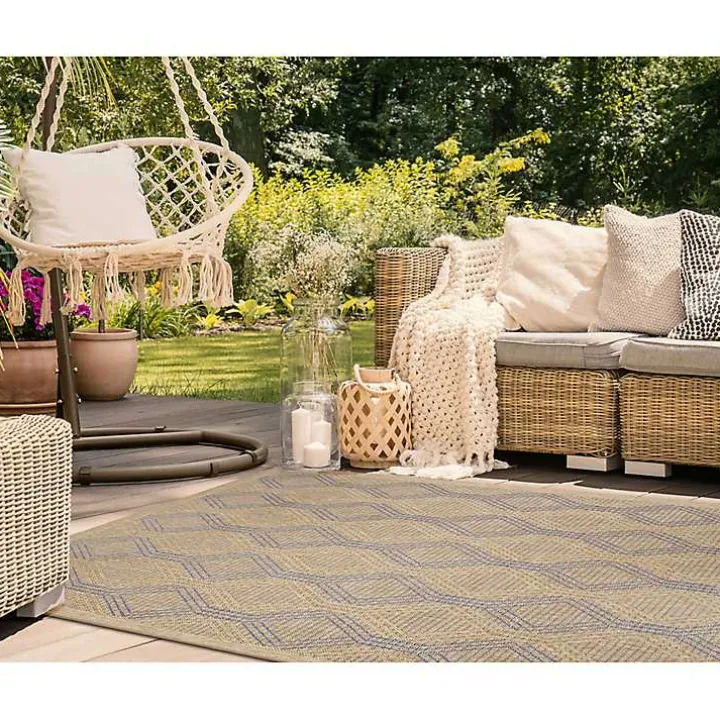 Tan & Navy Diamonds Indoor/Outdoor Area Rug, 5x7