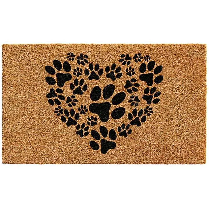 Tan and Black Coir Heart Paws Doormat, 17x29