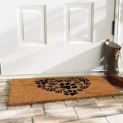 Tan and Black Coir Heart Paws Doormat, 17x29