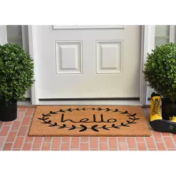 Tan and Black Evergreen Hello Doormat, 36x24 in.