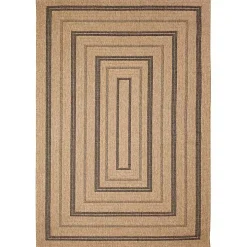 Tan and Black Framed Indoor/Outdoor Area Rug, 7X9
