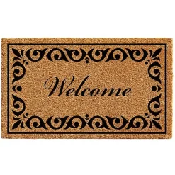 Tan and Black Scroll Welcome Doormat, 29x17 in.